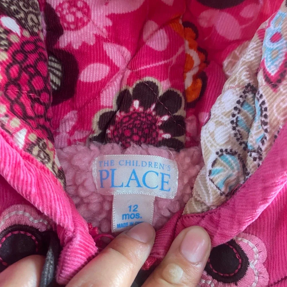 The Childrens Place Corduroy Jacket Kids Pink Sherpa Lined Toggle SIZE 12 Months